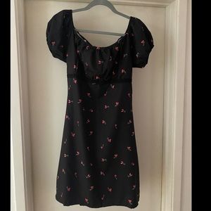 Black Mini Dress with Flowers. Size Large.